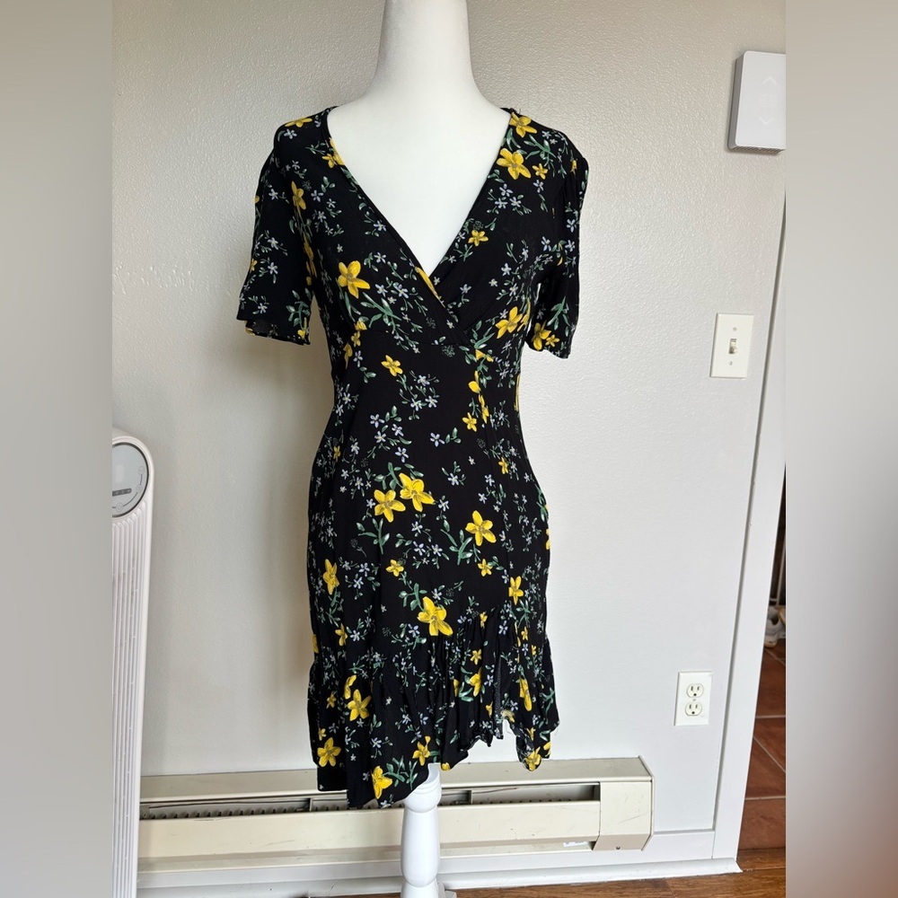 Zara Black Floral Side-Zip Dress, Size Small